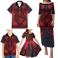 Custom New Zealand Taiaha Maori Family Matching Puletasi and Hawaiian Shirt Whero Minimalist Silver Fern Tukutuku Motif