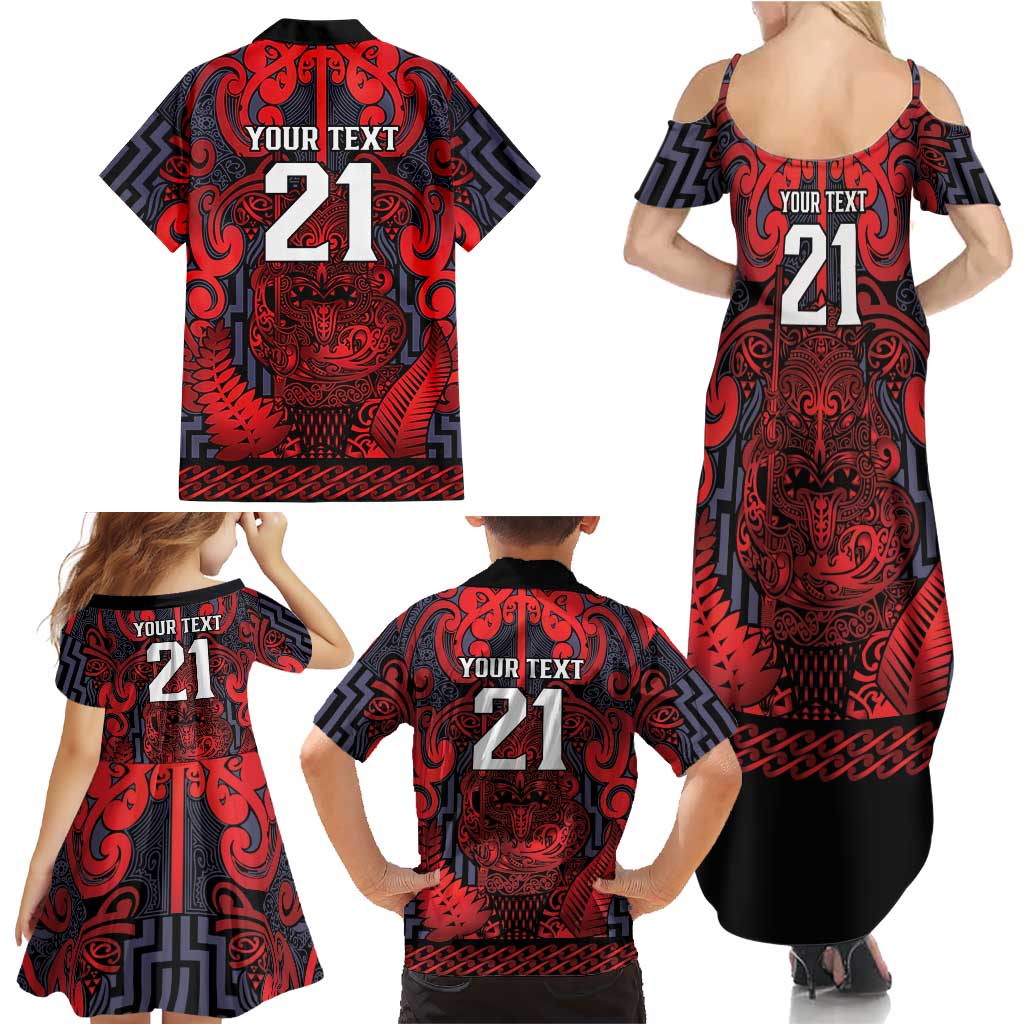 Custom New Zealand Taiaha Maori Family Matching Summer Maxi Dress and Hawaiian Shirt Whero Minimalist Silver Fern Tukutuku Motif
