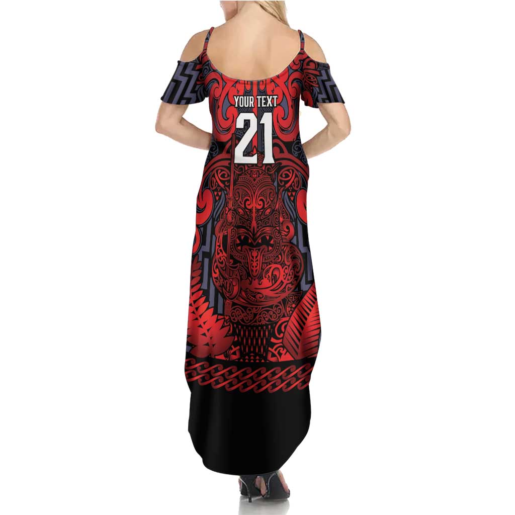 Custom New Zealand Taiaha Maori Family Matching Summer Maxi Dress and Hawaiian Shirt Whero Minimalist Silver Fern Tukutuku Motif