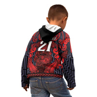 Custom New Zealand Taiaha Maori Kid Hoodie Whero Minimalist Silver Fern Tukutuku Motif