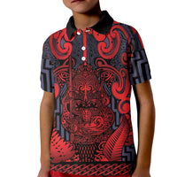 Custom New Zealand Taiaha Maori Kid Polo Shirt Whero Minimalist Silver Fern Tukutuku Motif