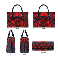 New Zealand Taiaha Maori Leather Bag Whero Minimalist Silver Fern Tukutuku Motif