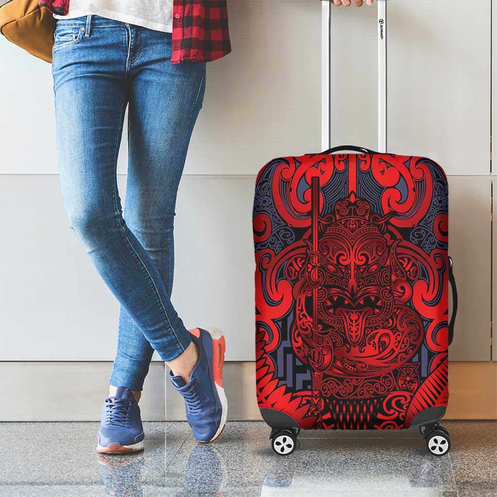 New Zealand Taiaha Maori Luggage Cover Whero Minimalist Silver Fern Tukutuku Motif