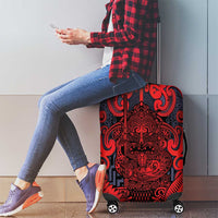 New Zealand Taiaha Maori Luggage Cover Whero Minimalist Silver Fern Tukutuku Motif