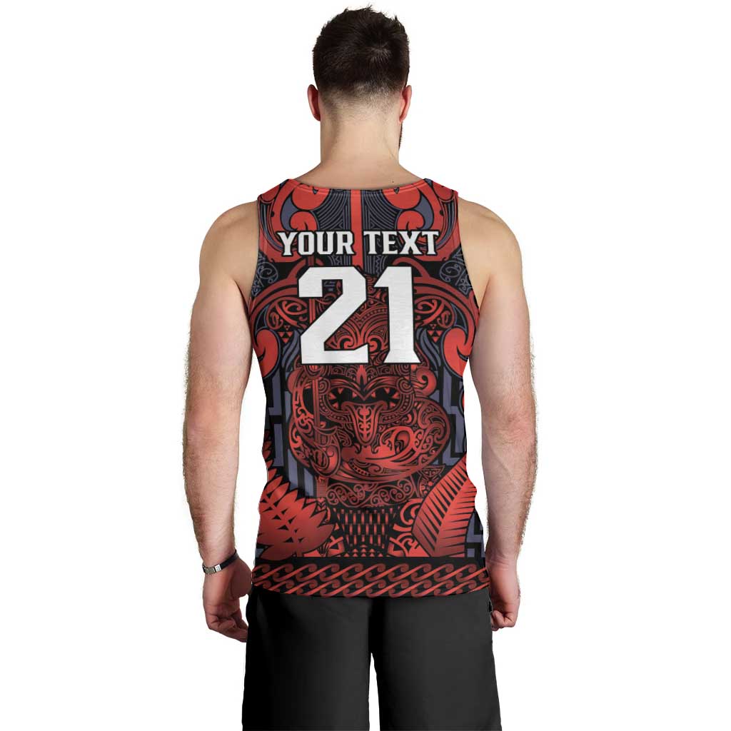 Custom New Zealand Taiaha Maori Men Tank Top Whero Minimalist Silver Fern Tukutuku Motif