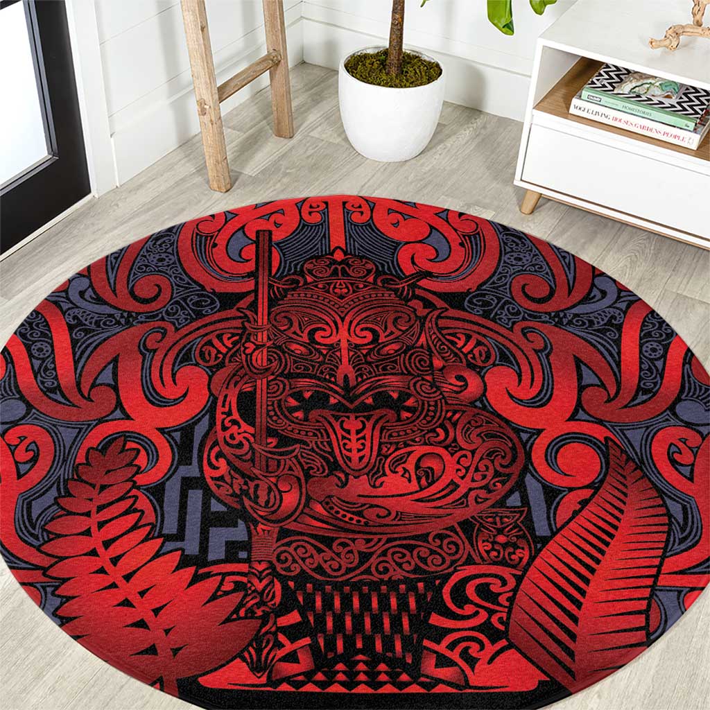 New Zealand Taiaha Maori Round Carpet Whero Minimalist Silver Fern Tukutuku Motif