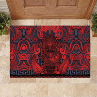 New Zealand Taiaha Maori Rubber Doormat Whero Minimalist Silver Fern Tukutuku Motif