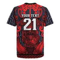 Custom New Zealand Taiaha Maori Rugby Jersey Whero Minimalist Silver Fern Tukutuku Motif
