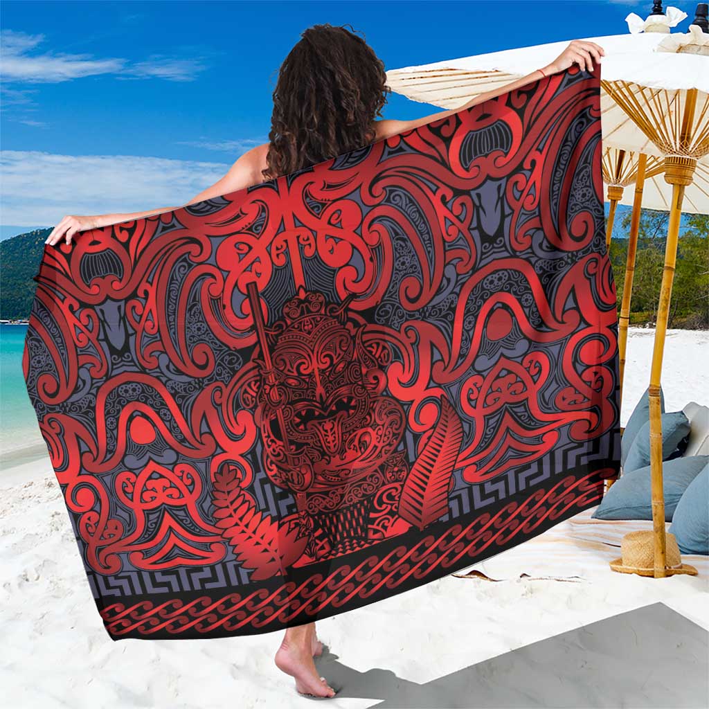 New Zealand Taiaha Maori Sarong Whero Minimalist Silver Fern Tukutuku Motif