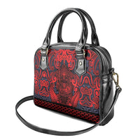 New Zealand Taiaha Maori Shoulder Handbag Whero Minimalist Silver Fern Tukutuku Motif