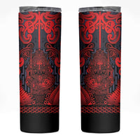 Custom New Zealand Taiaha Maori Skinny Tumbler Whero Minimalist Silver Fern Tukutuku Motif LT9 Red - Polynesian Pride