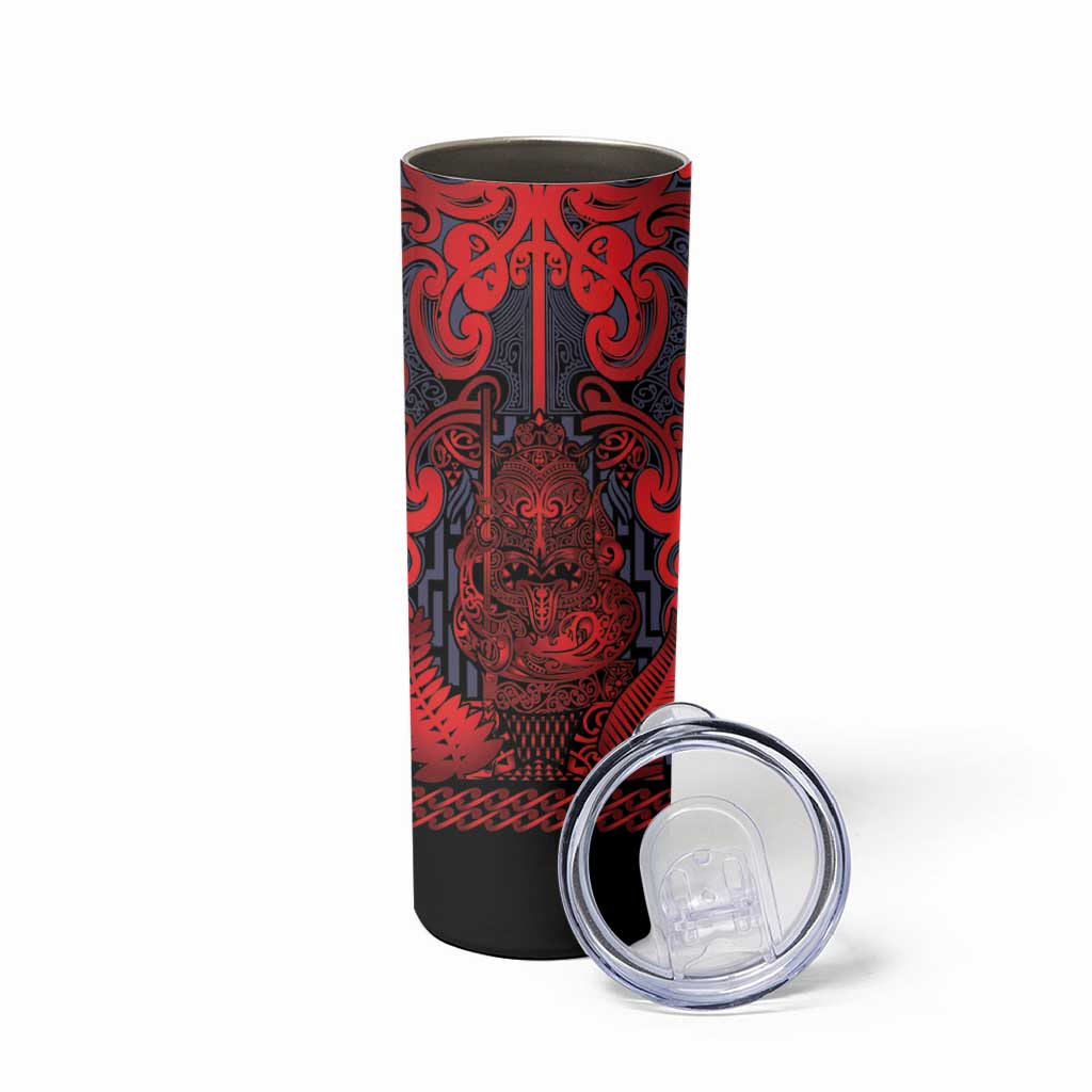 Custom New Zealand Taiaha Maori Skinny Tumbler Whero Minimalist Silver Fern Tukutuku Motif LT9 - Polynesian Pride