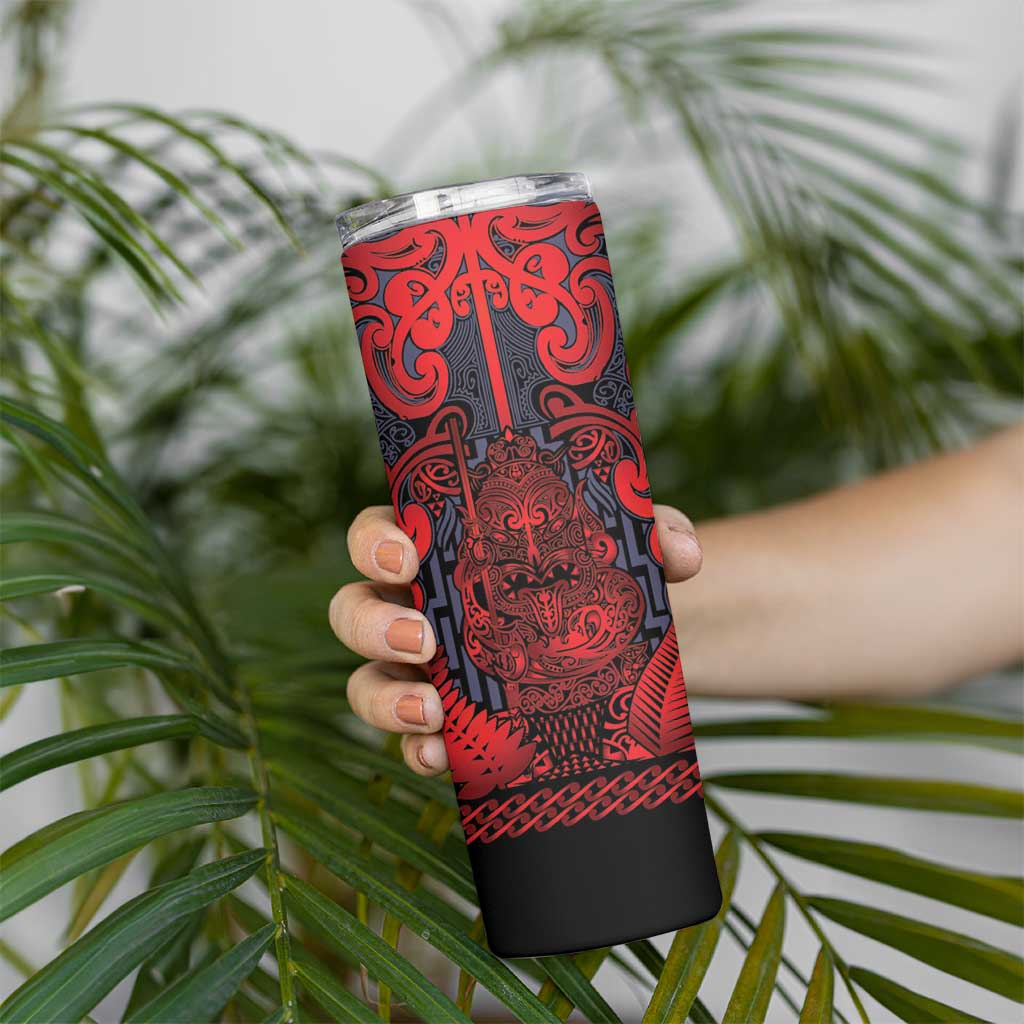 Custom New Zealand Taiaha Maori Skinny Tumbler Whero Minimalist Silver Fern Tukutuku Motif LT9 - Polynesian Pride