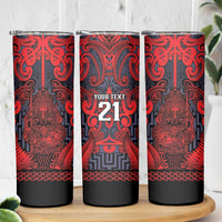 Custom New Zealand Taiaha Maori Skinny Tumbler Whero Minimalist Silver Fern Tukutuku Motif LT9 - Polynesian Pride