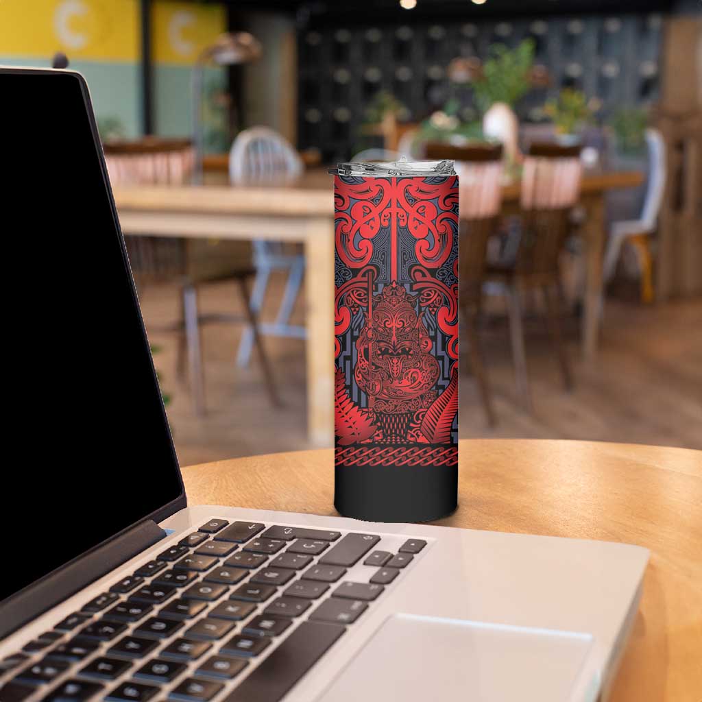 Custom New Zealand Taiaha Maori Skinny Tumbler Whero Minimalist Silver Fern Tukutuku Motif LT9 - Polynesian Pride