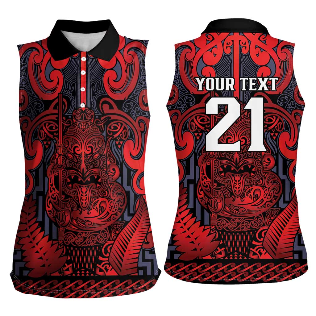 Custom New Zealand Taiaha Maori Women Sleeveless Polo Shirt Whero Minimalist Silver Fern Tukutuku Motif LT9 - Polynesian Pride