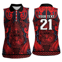 Custom New Zealand Taiaha Maori Women Sleeveless Polo Shirt Whero Minimalist Silver Fern Tukutuku Motif LT9 - Polynesian Pride