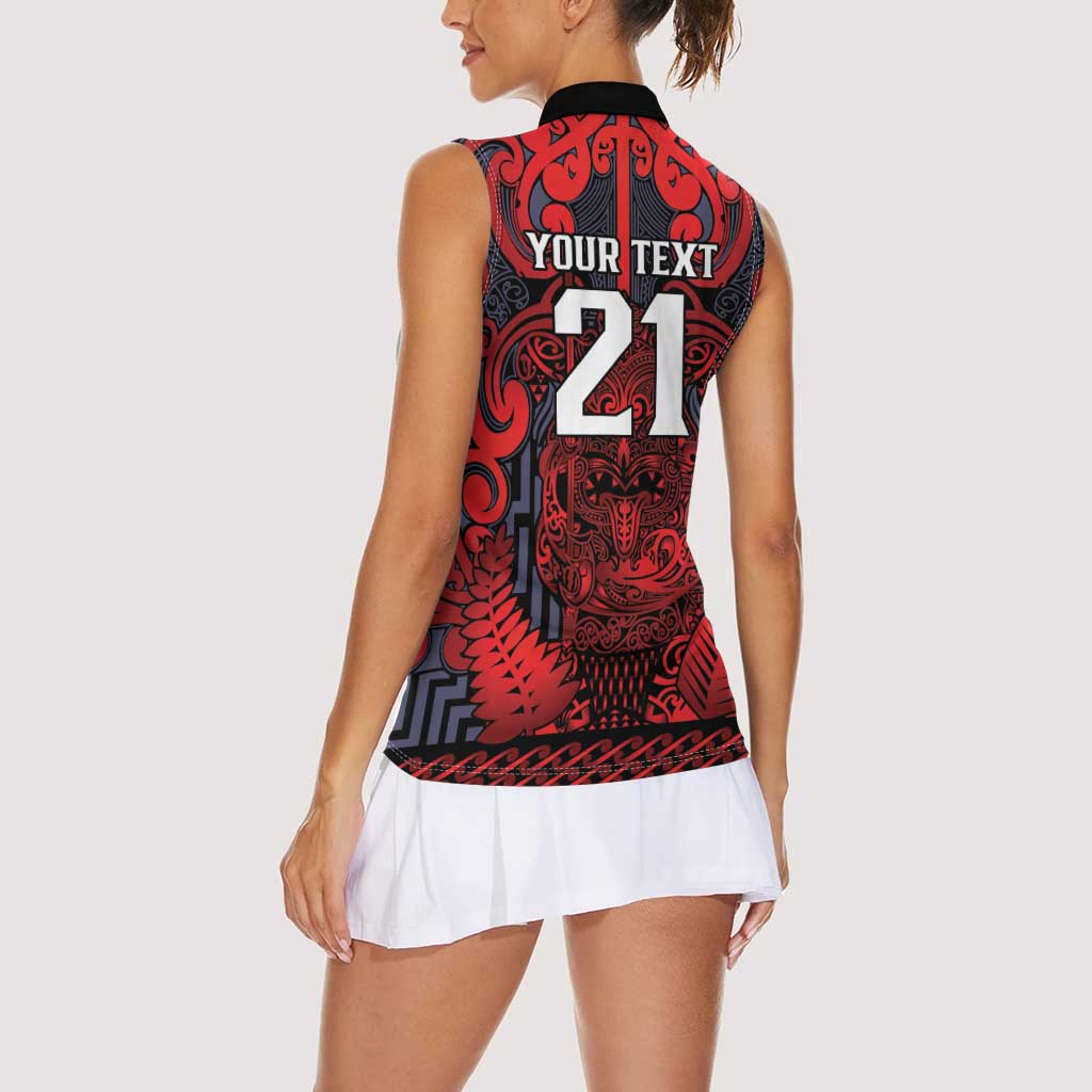 Custom New Zealand Taiaha Maori Women Sleeveless Polo Shirt Whero Minimalist Silver Fern Tukutuku Motif LT9 - Polynesian Pride
