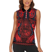Custom New Zealand Taiaha Maori Women Sleeveless Polo Shirt Whero Minimalist Silver Fern Tukutuku Motif LT9 - Polynesian Pride
