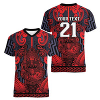 Custom New Zealand Taiaha Maori Women V-Neck T-Shirt Whero Minimalist Silver Fern Tukutuku Motif LT9 - Polynesian Pride
