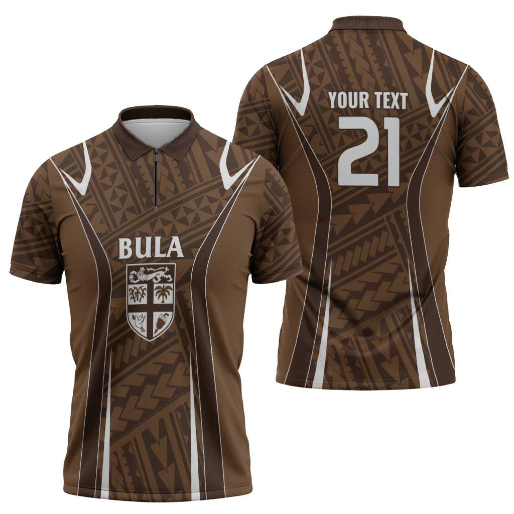 Custom Oceania Football Bula Fiji Zipper Polo Shirt Polynesian Tribal Pattern
