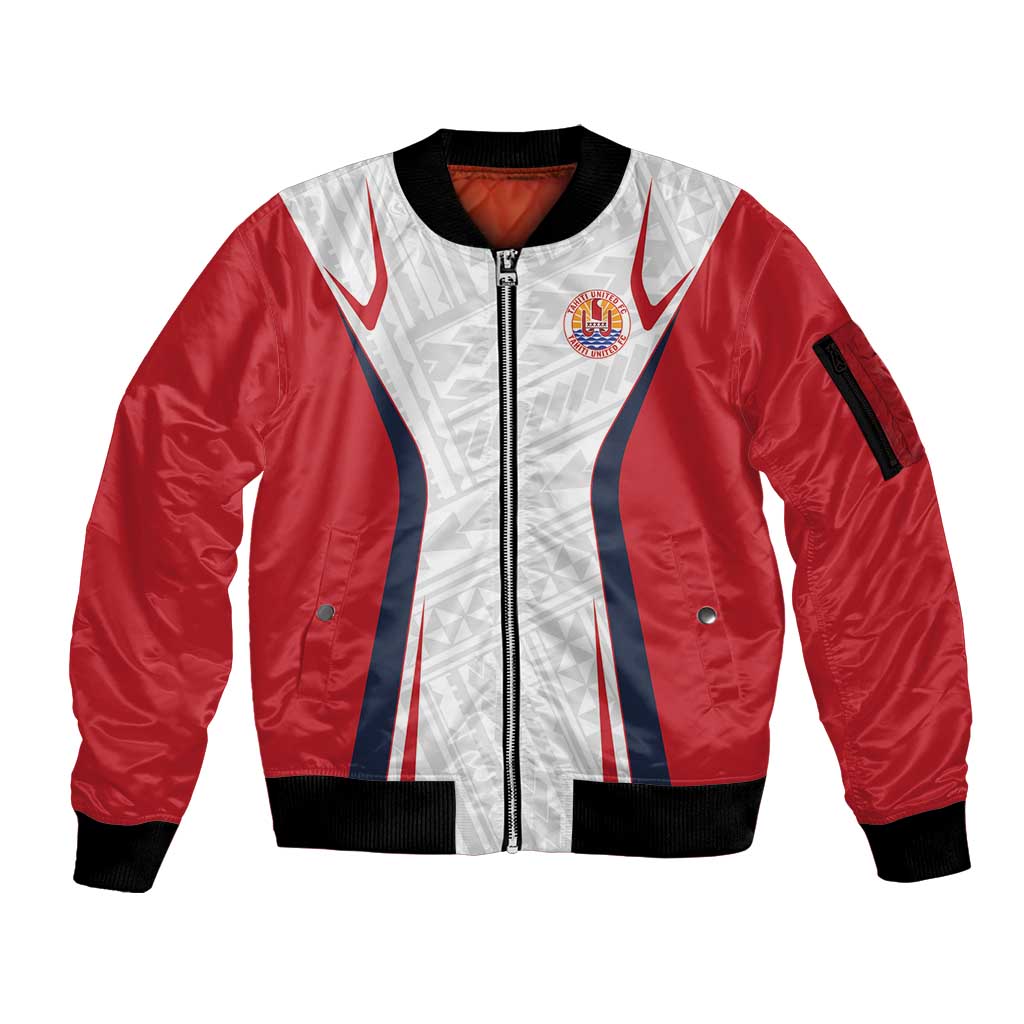 Custom Oceania Football Tahiti Sleeve Zip Bomber Jacket Polynesian Tribal Pattern