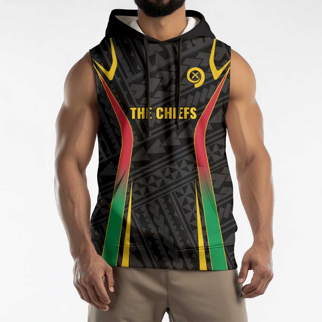 Custom Oceania Football Vanuatu Sleeveless Hoodie Polynesian Tribal Pattern