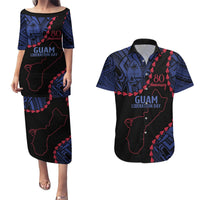 Personalized Guam 80th Anniversary Liberation Day Couples Matching Puletasi and Hawaiian Shirt Guahan Basic Seal LT9 Black - Polynesian Pride