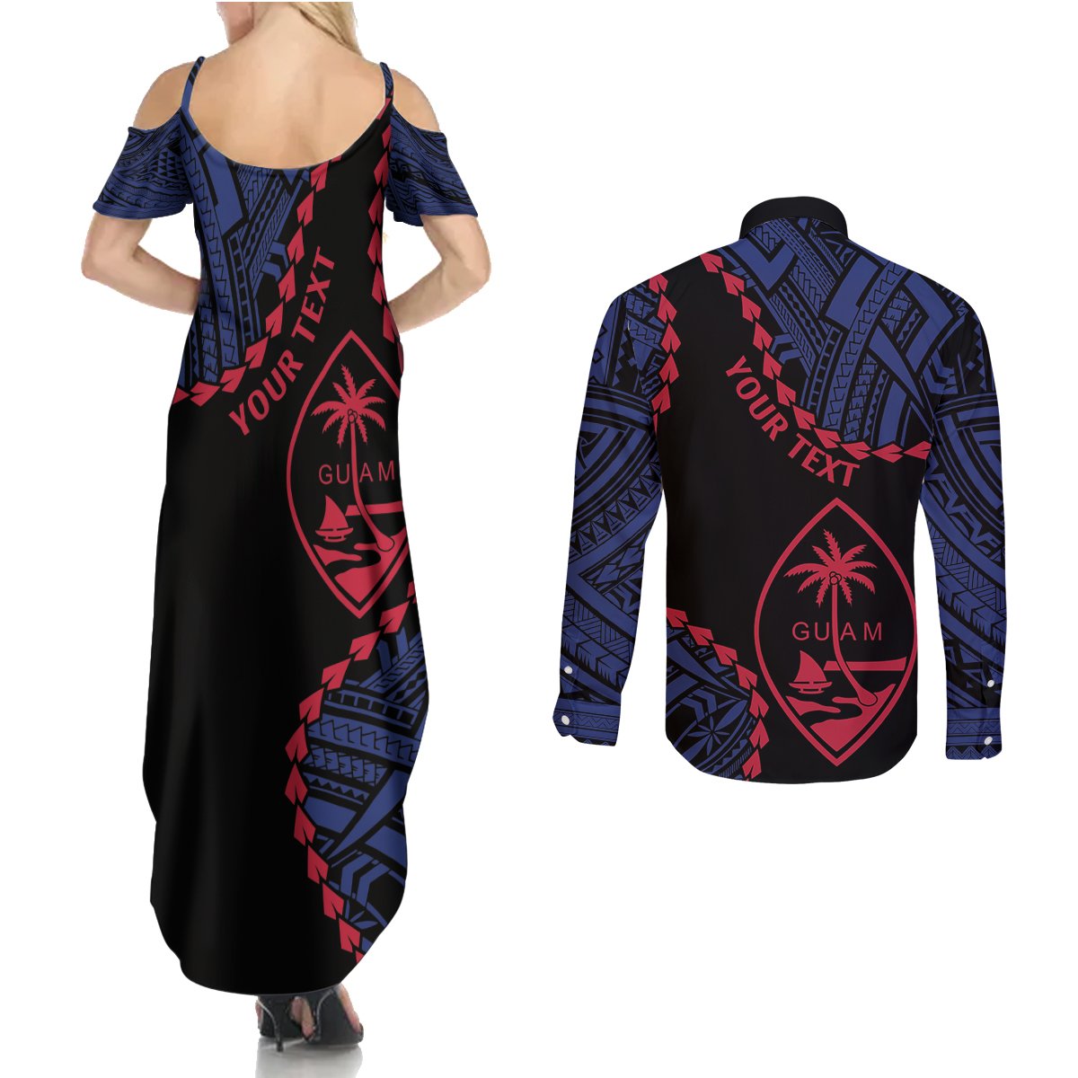 Personalized Guam 80th Anniversary Liberation Day Couples Matching Summer Maxi Dress and Long Sleeve Button Shirt Guahan Basic Seal