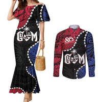 Personalized Guam 80th Anniversary Liberation Day Couples Matching Mermaid Dress and Long Sleeve Button Shirt Tano I Man Chamoru Since 1944 LT9 Black - Polynesian Pride