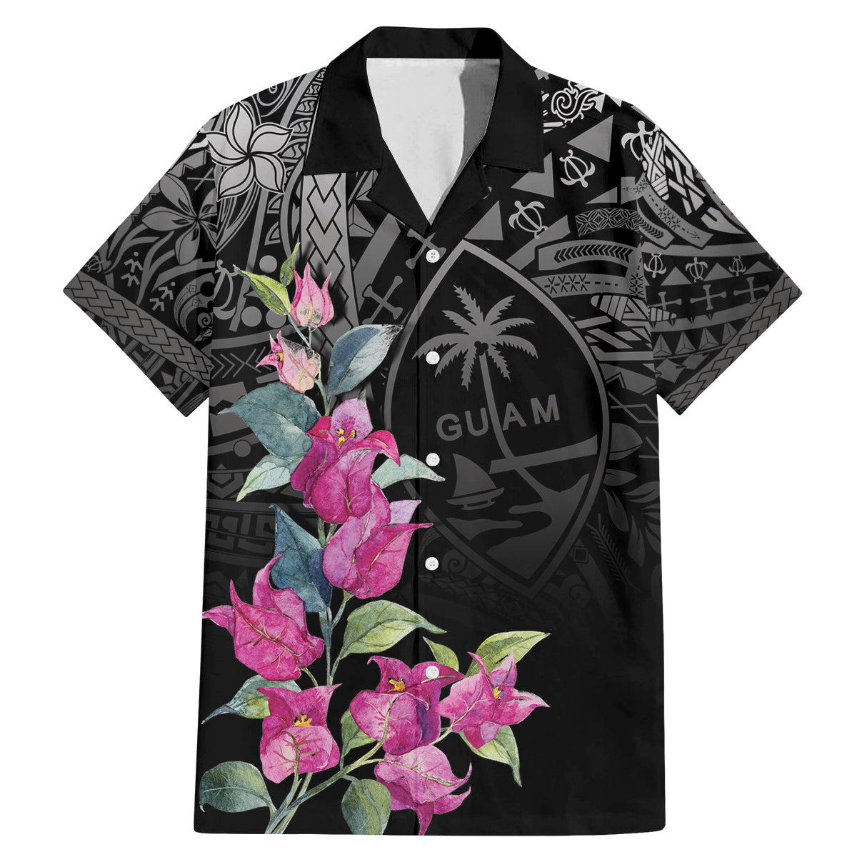 Guahan Puti Tai Nobiu Family Matching Mermaid Dress and Hawaiian Shirt Guam Bougainvillea Flower Art