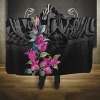 Guahan Puti Tai Nobiu Hooded Blanket Guam Bougainvillea Flower Art LT9 One Size Black - Polynesian Pride