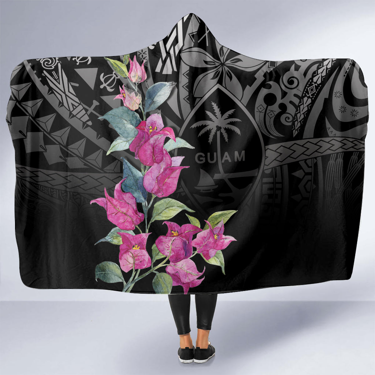Guahan Puti Tai Nobiu Hooded Blanket Guam Bougainvillea Flower Art LT9 - Polynesian Pride
