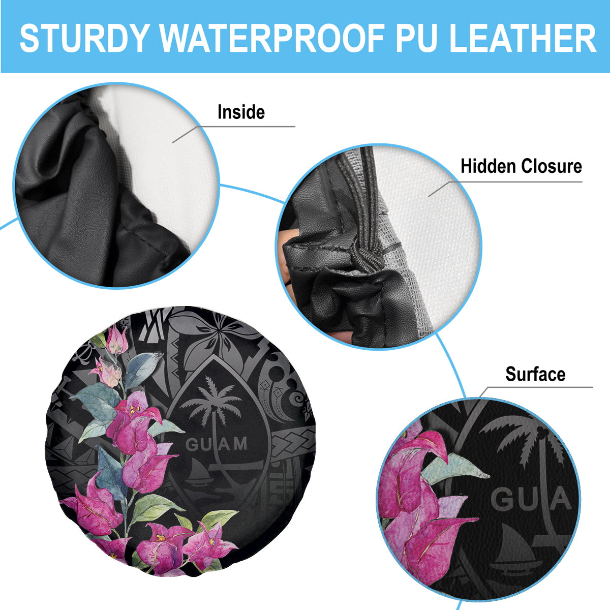 Guahan Puti Tai Nobiu Spare Tire Cover Guam Bougainvillea Flower Art