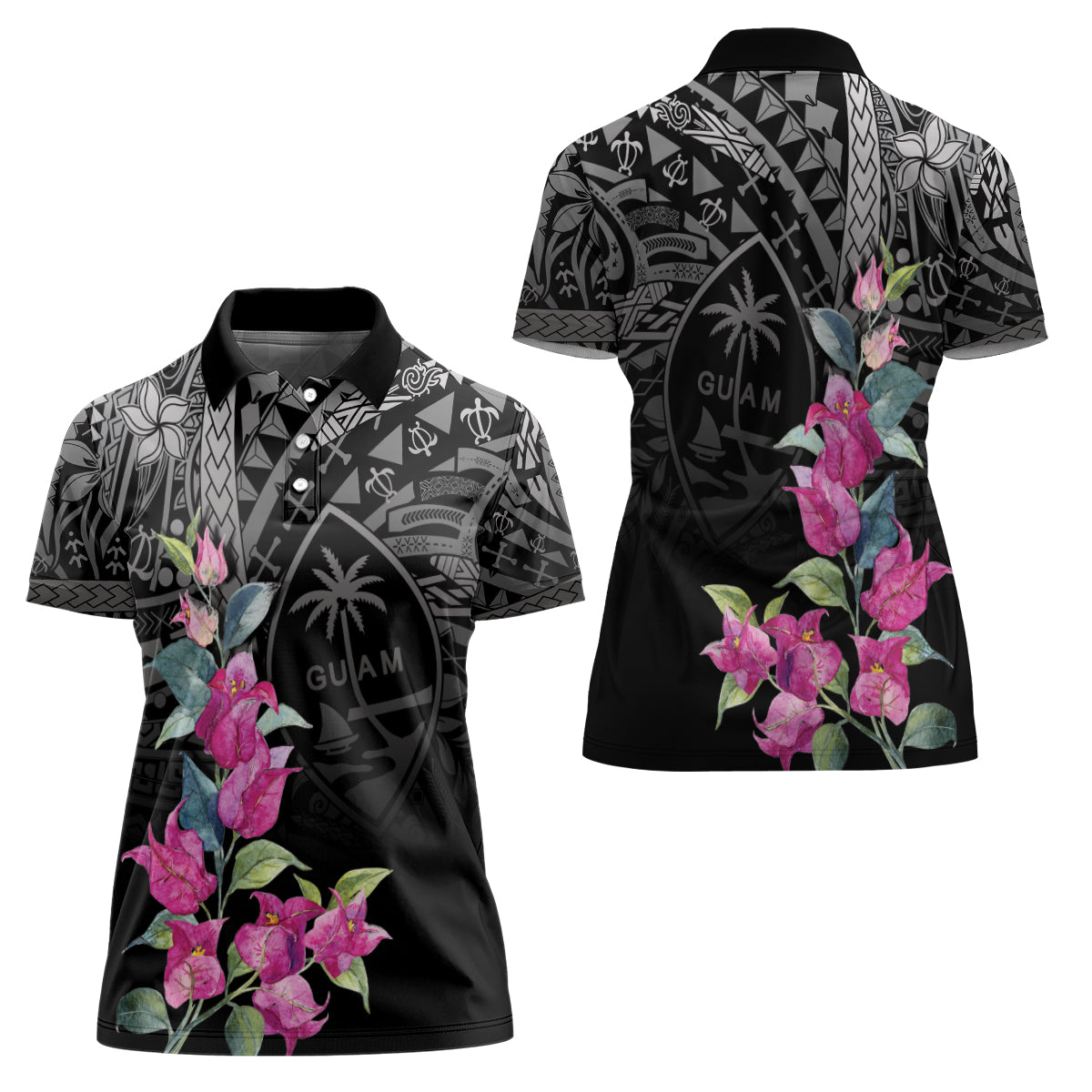 Guahan Puti Tai Nobiu Women Polo Shirt Guam Bougainvillea Flower Art