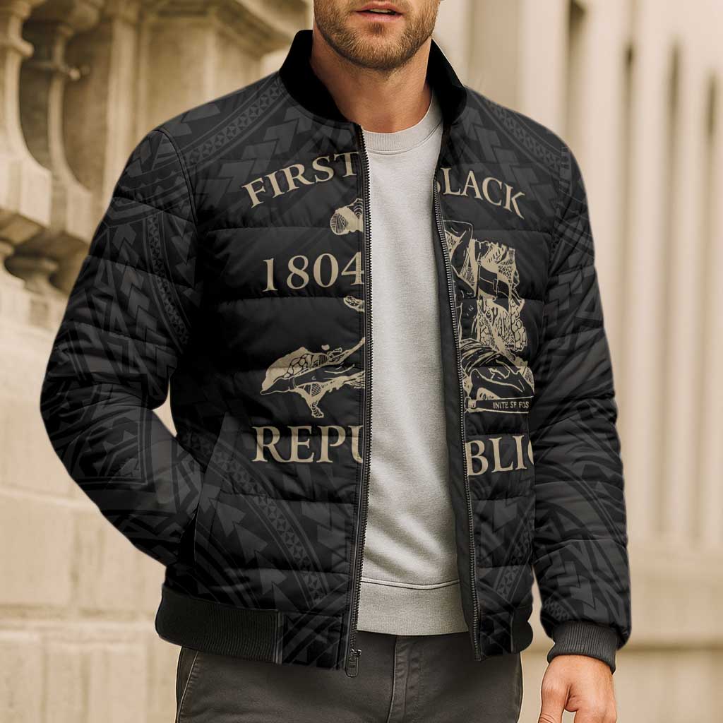 Personalized Haiti First Black Republic Bomber Puffer Jacket Negre Marron With Map And Flag LT9 - Polynesian Pride