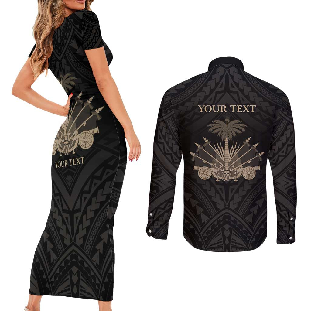 Personalized Haiti First Black Republic Couples Matching Short Sleeve Bodycon Dress and Long Sleeve Button Shirt Negre Marron With Map And Flag LT9 - Polynesian Pride