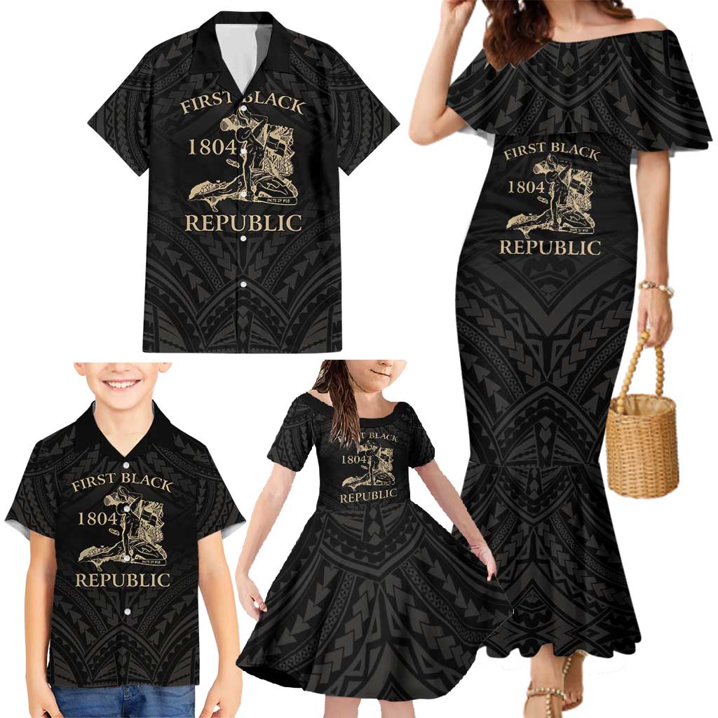 Personalized Haiti First Black Republic Family Matching Mermaid Dress and Hawaiian Shirt Negre Marron With Map And Flag