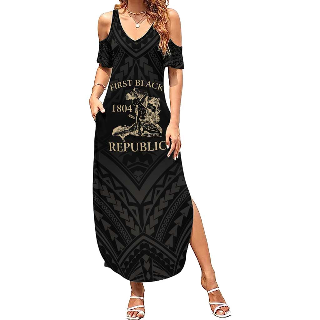 Personalized Haiti First Black Republic Family Matching Summer Maxi Dress and Hawaiian Shirt Negre Marron With Map And Flag