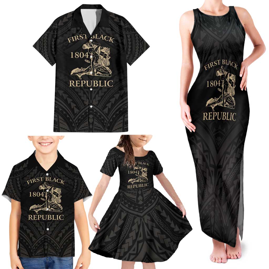 Personalized Haiti First Black Republic Family Matching Tank Maxi Dress and Hawaiian Shirt Negre Marron With Map And Flag
