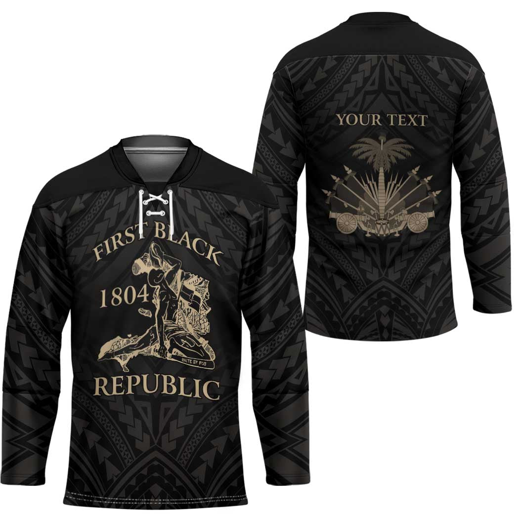 Personalized Haiti First Black Republic Hockey Jersey Negre Marron With Map And Flag - Polynesian Pride