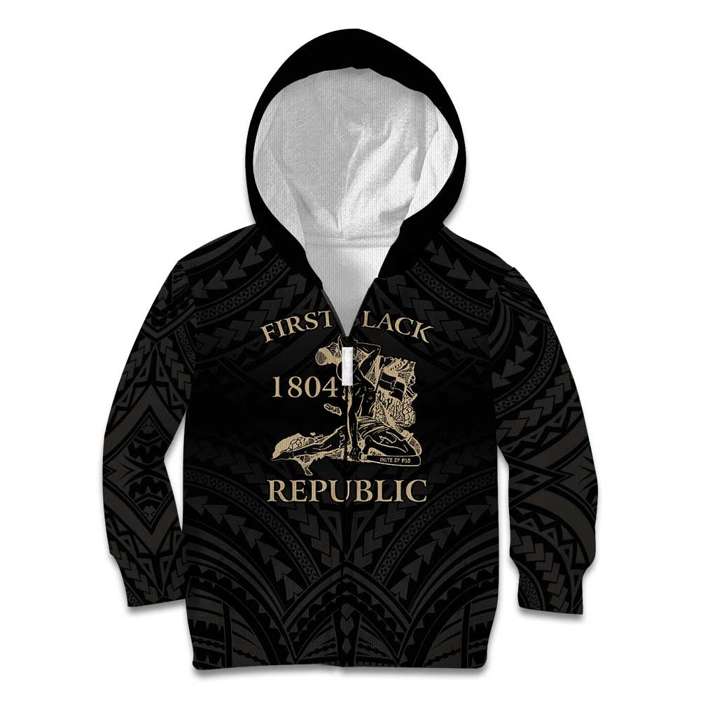 Personalized Haiti First Black Republic Kid Hoodie Negre Marron With Map And Flag LT9 Zip Hoodie Black - Polynesian Pride