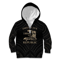 Personalized Haiti First Black Republic Kid Hoodie Negre Marron With Map And Flag LT9 Zip Hoodie Black - Polynesian Pride