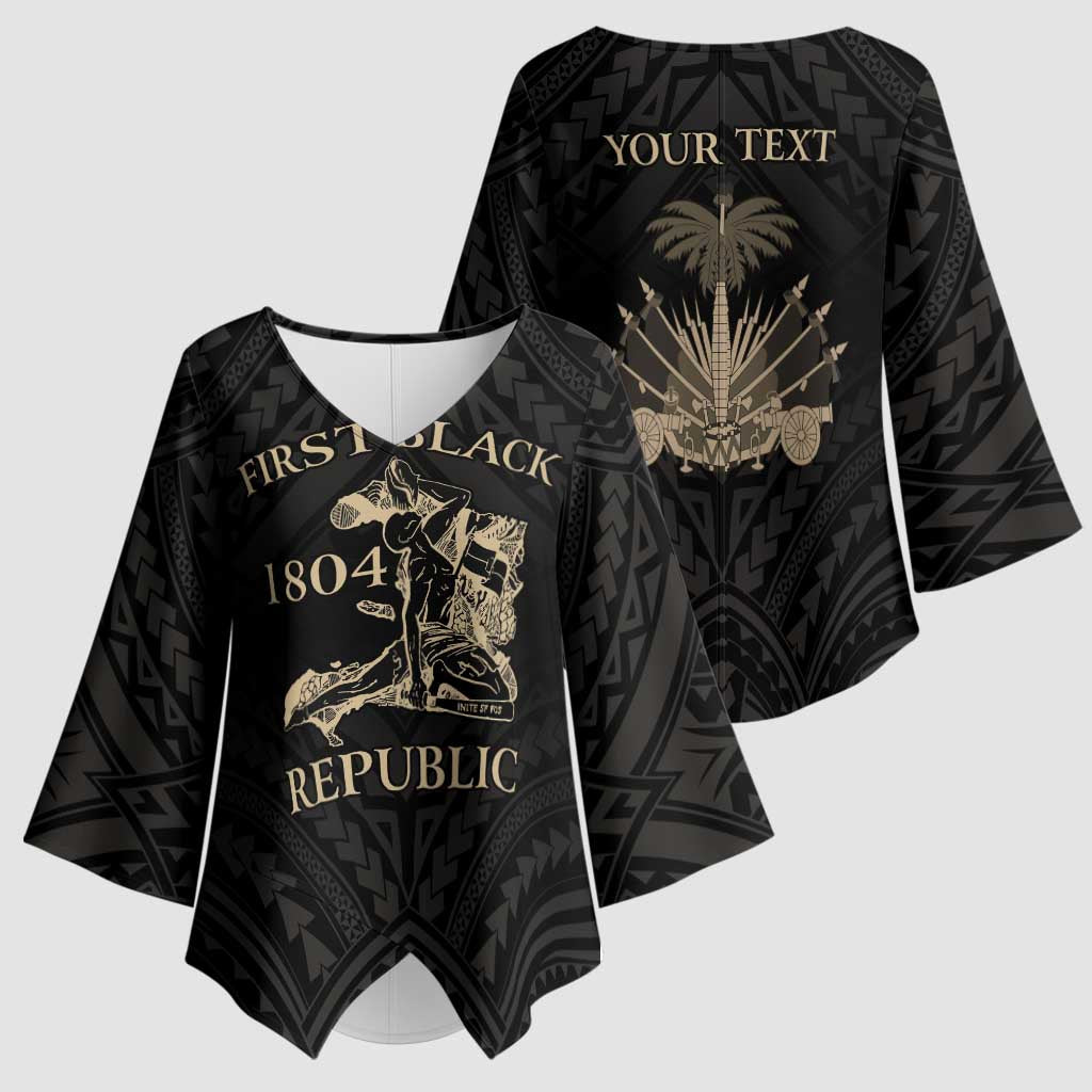 Personalized Haiti First Black Republic Kimono Sleeve Blouse Negre Marron With Map And Flag - Polynesian Pride