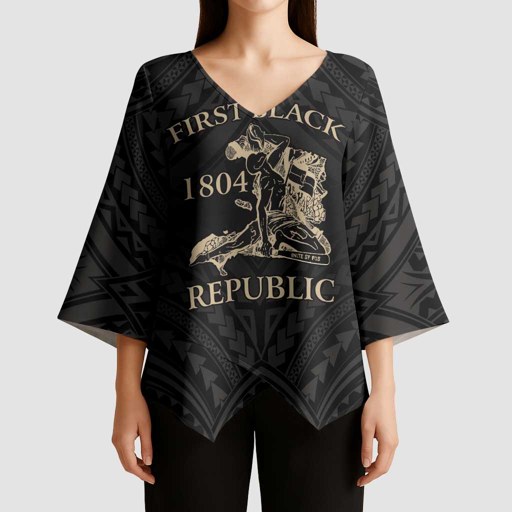 Personalized Haiti First Black Republic Kimono Sleeve Blouse Negre Marron With Map And Flag - Polynesian Pride