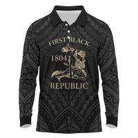 Personalized Haiti First Black Republic Long Sleeve Polo Shirt Negre Marron With Map And Flag LT9 Black - Polynesian Pride
