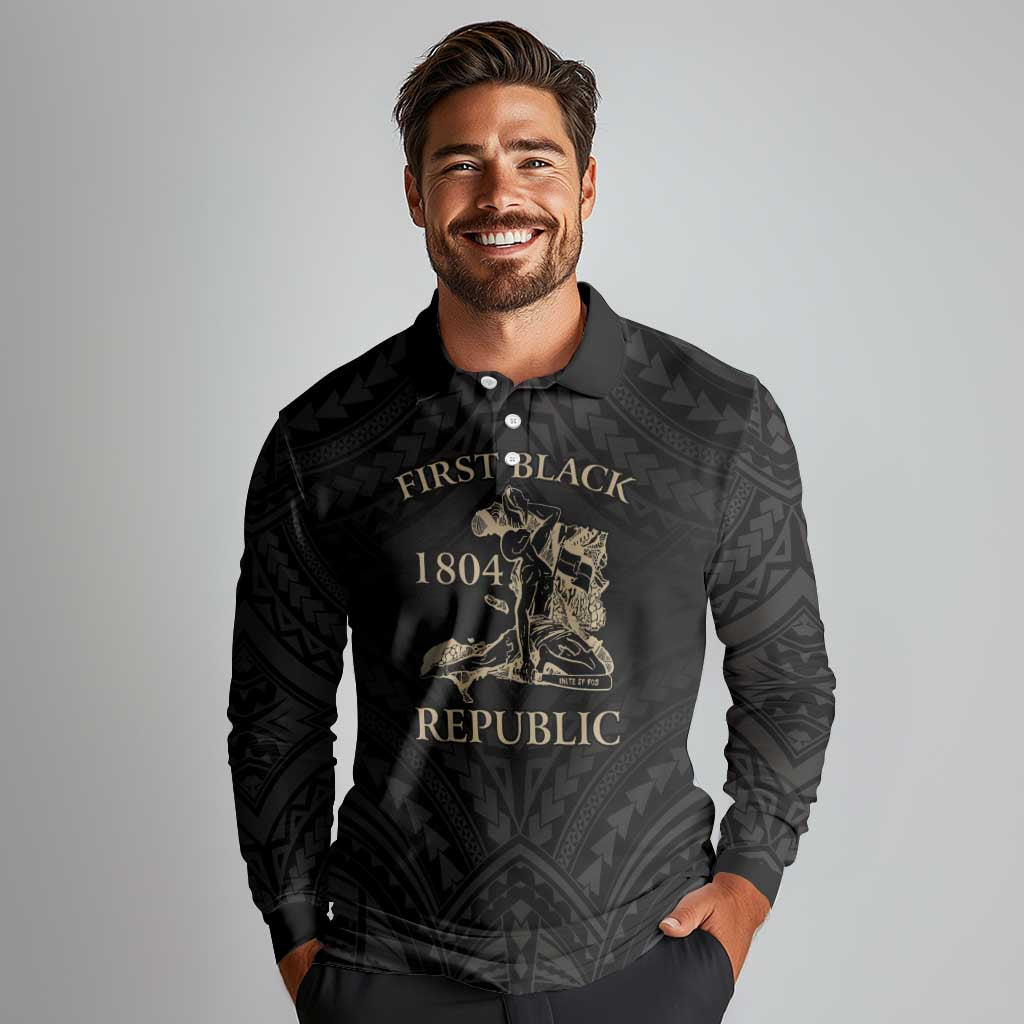 Personalized Haiti First Black Republic Long Sleeve Polo Shirt Negre Marron With Map And Flag LT9 - Polynesian Pride