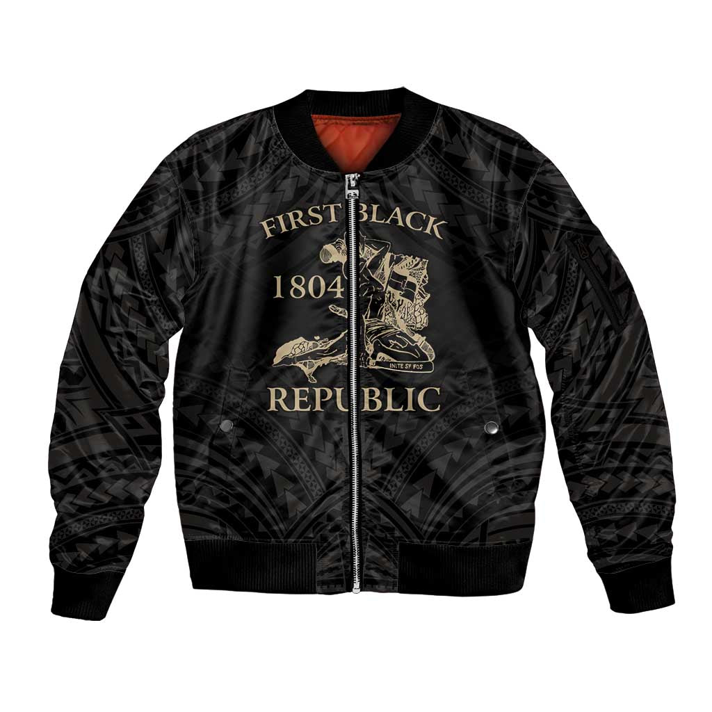 Personalized Haiti First Black Republic Sleeve Zip Bomber Jacket Negre Marron With Map And Flag