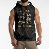 Personalized Haiti First Black Republic Sleeveless Hoodie Negre Marron With Map And Flag - Polynesian Pride