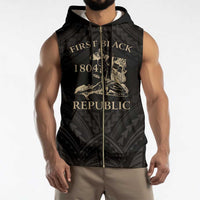 Personalized Haiti First Black Republic Sleeveless Zip Hoodie Negre Marron With Map And Flag - Polynesian Pride